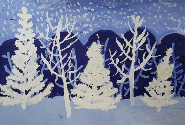 Рисование зимний лес