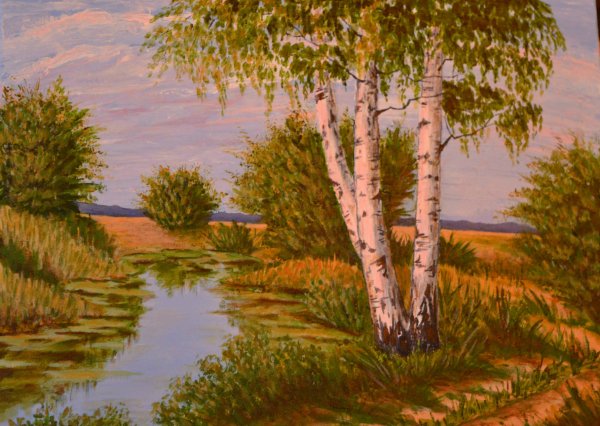 Картина пейзаж с березами