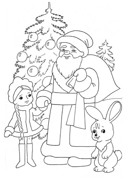 Раскраски Деда Мороза и Снегурочки