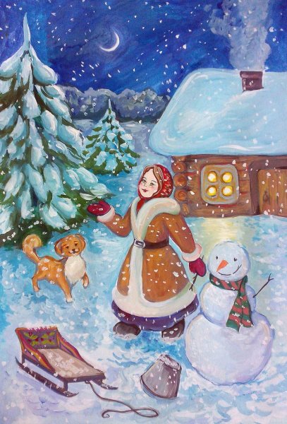 Детские рисунки на тему Рождественская сказка