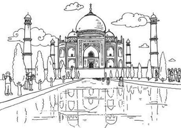 Раскраска храм Тадж Махал Индия