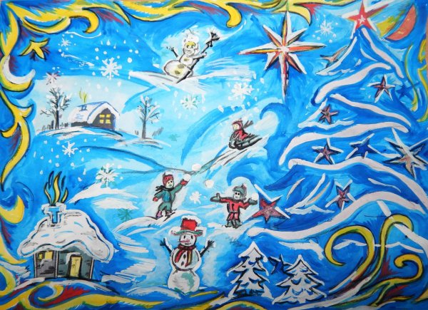 Детский рисунок на новогоднюю тему