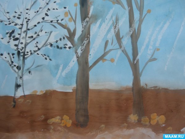 Рисование поздняя осень в старшей группе