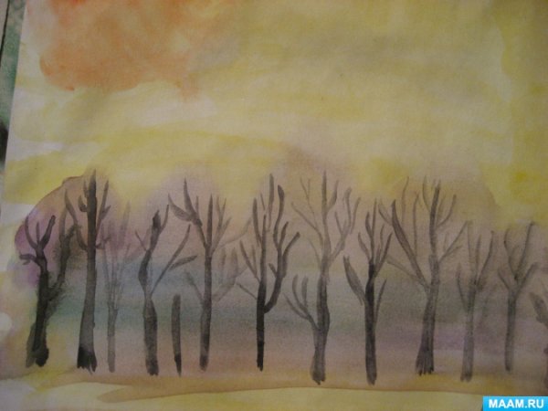 Рисование поздняя осень в старшей группе