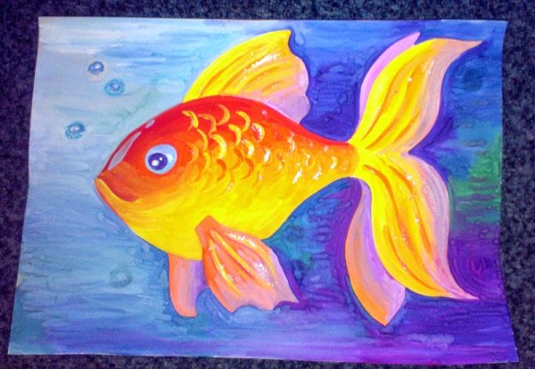 Золотая рыбка красками