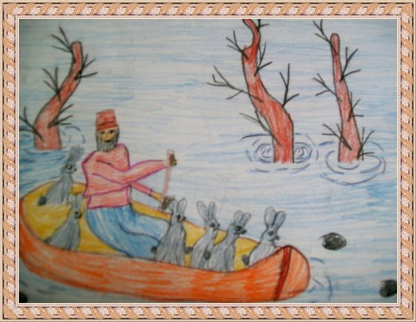 Иллюстрация к сказке Некрасова дед Мазай и зайцы