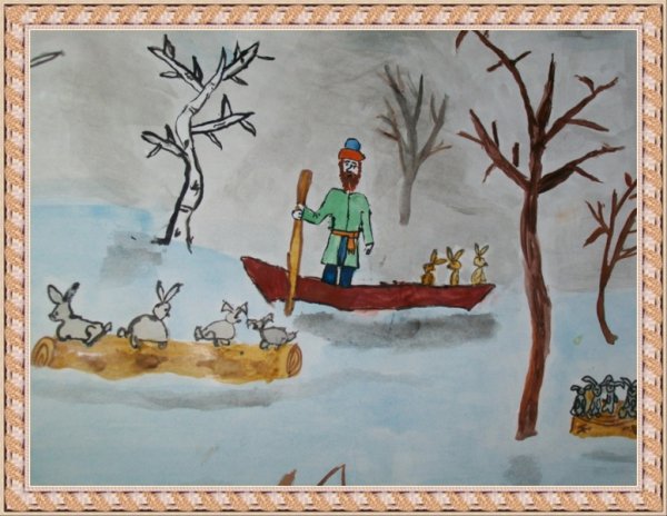 Рисование дед Мазай и зайцы