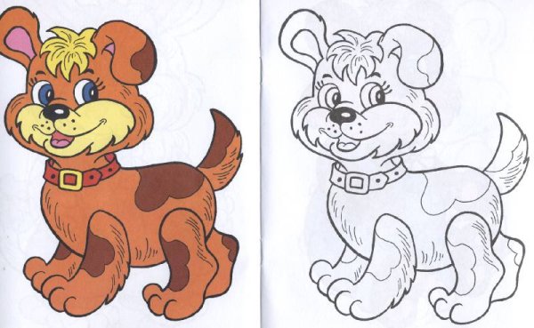 Цветные раскраски щенков