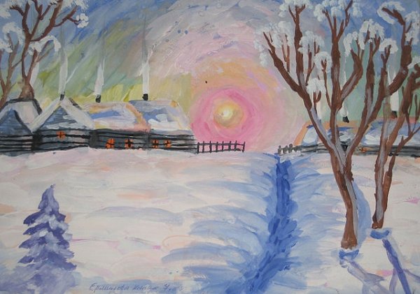 Рисунок на тему зимнее утро