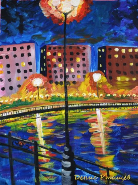 Городской пейзаж гуашью