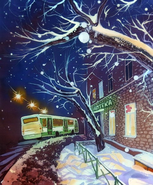 Ночной город батик