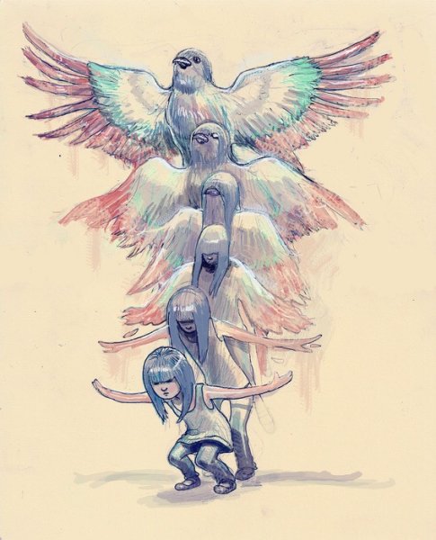 Человек превращается в птиук