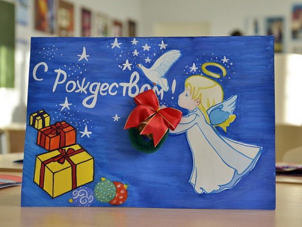 Рождественские открытки детские рисунки
