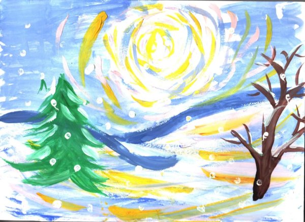 Зима красками для детей