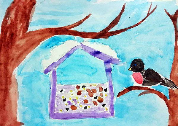 Рисование зимующие птицы