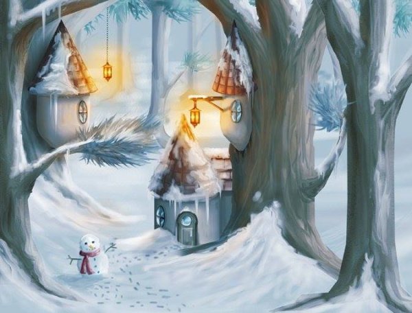 Домик гномов в зимнем лесу