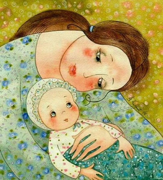 Бабушка обнимает внучку