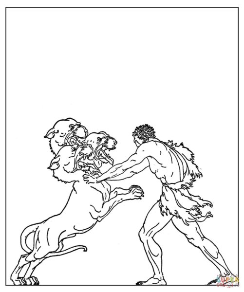 Геракл и Цербер раскраска