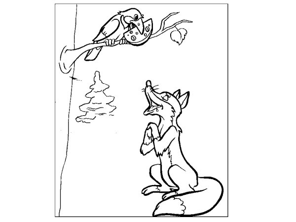 Раскраска басни Крылова ворона и лисица