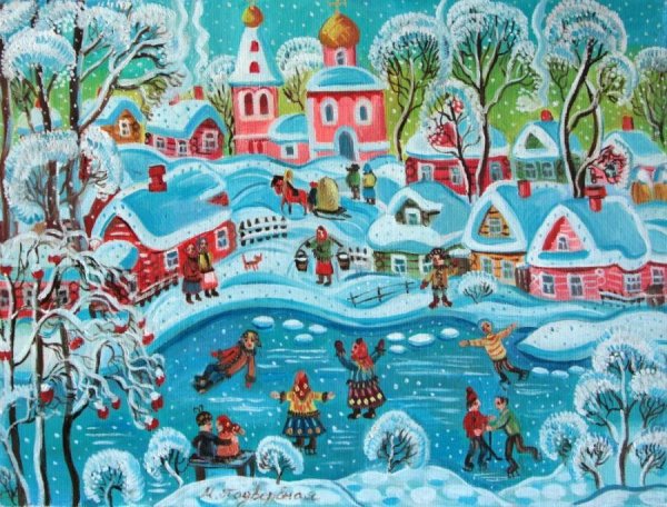 Рисование зимний пейзаж