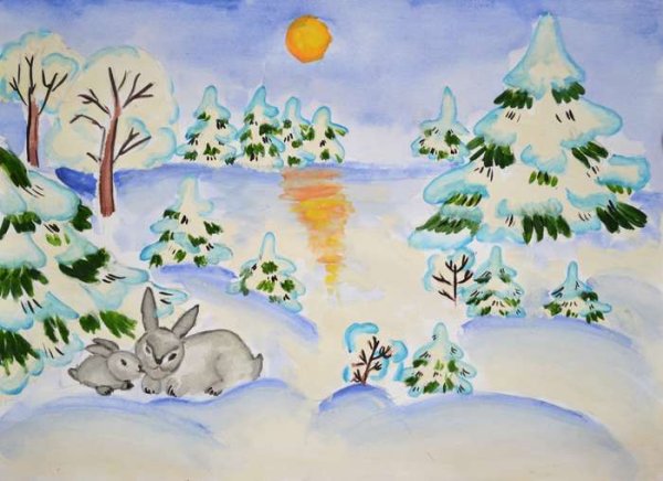 Рисование на тему село зимой