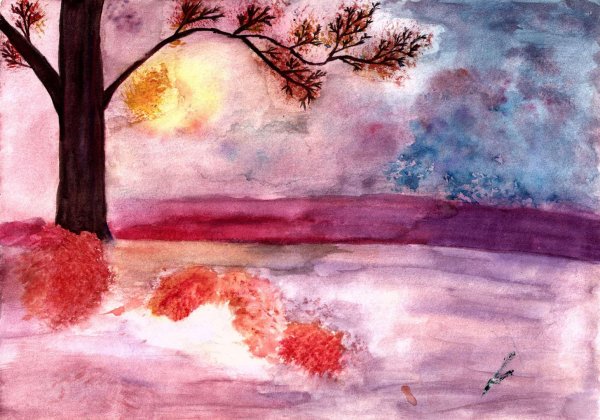 Рисование осенний закат