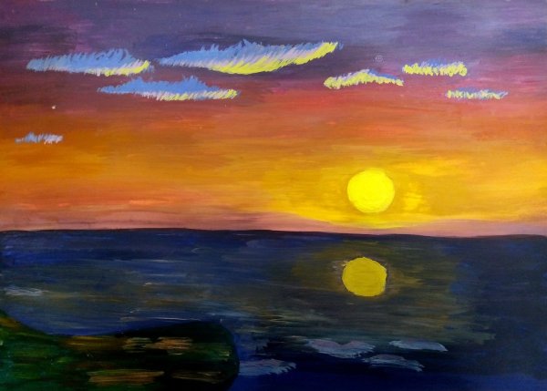 Закат красками для детей