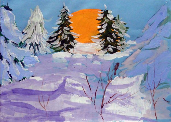 Пейзаж гуашью зима
