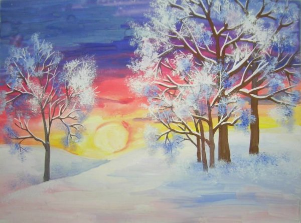 Рисование зимний пейзаж