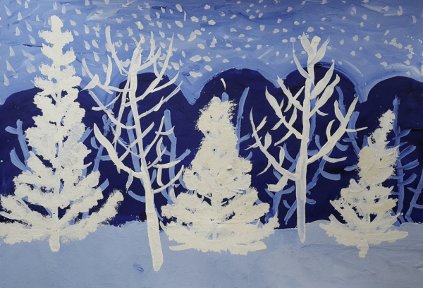 Рисование зимний лес