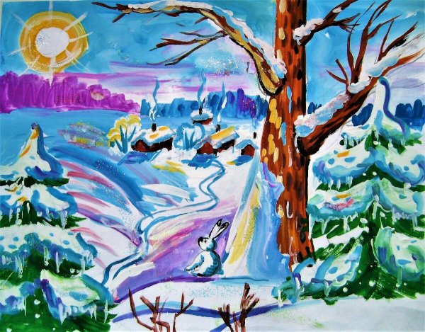 Уроки рисования гуашью зимнего пейзажа