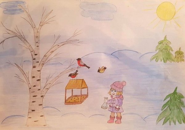 Рисунок на тему Покорми птиц зимой