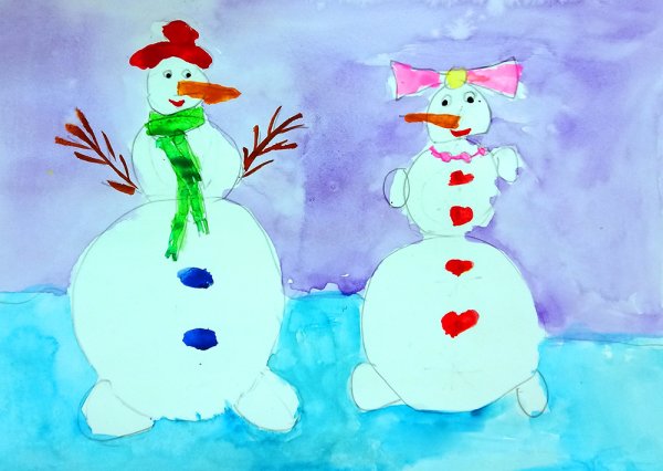 Рисование Веселые Снеговики старшая группа