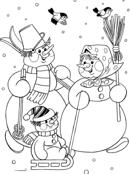 Новогодние раскраски Снеговик