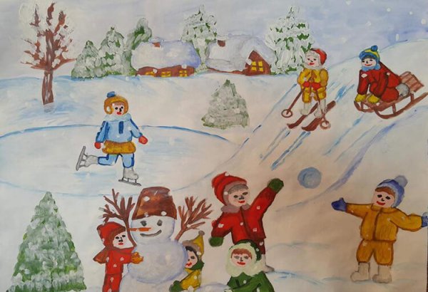 Детский рисунок зимний спорт
