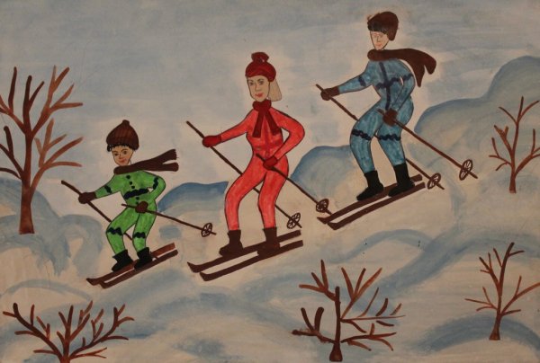 Лыжная прогулка рисование