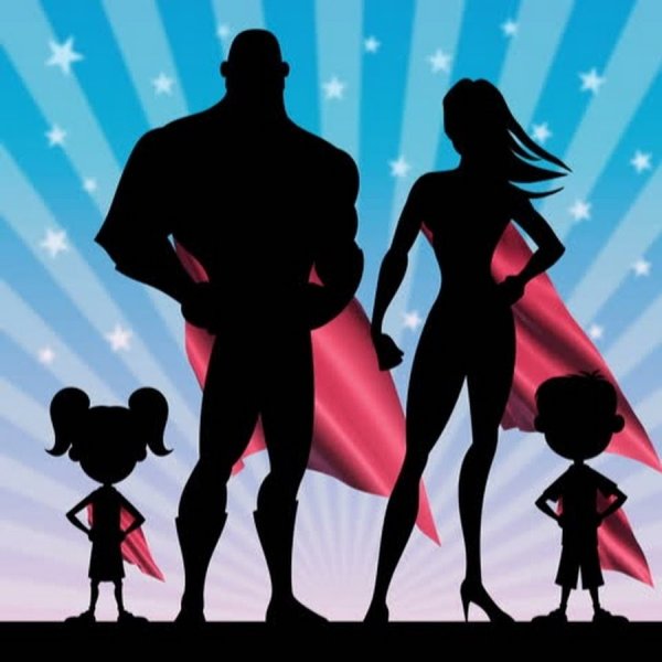 Силуэты семьи супергероя.