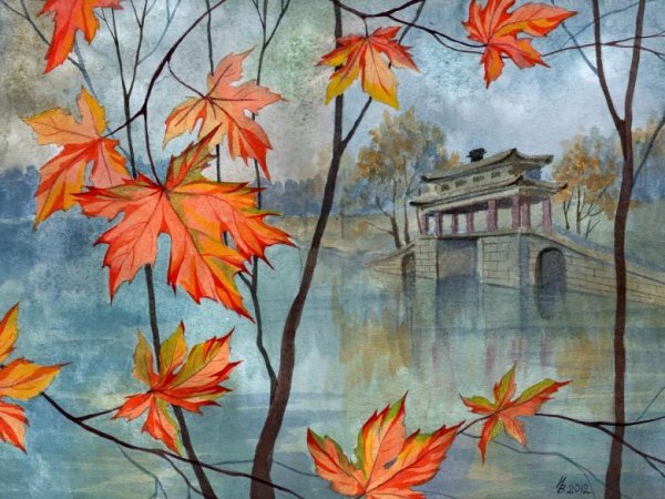 Осенний пейзаж карандашом