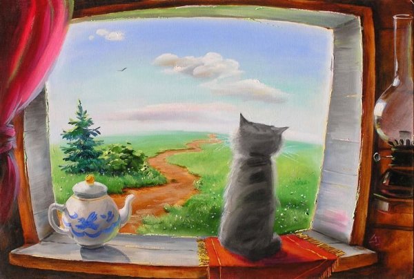 Картина кот на подоконнике