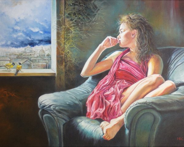 Девушка мечтает картина