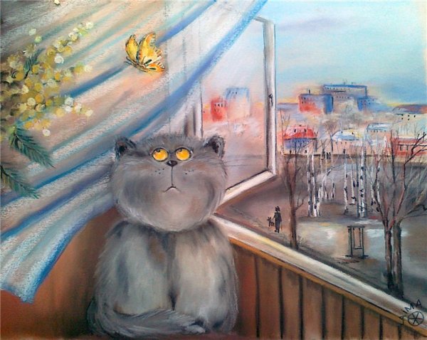 Добрые и позитивные коты рисунки