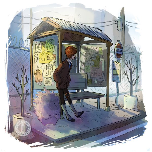 Человек на остановке арт