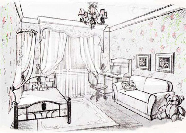 Рисуем комнату с мебелью