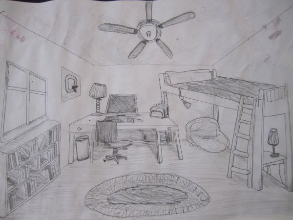 Эскиз интерьера детской комнаты