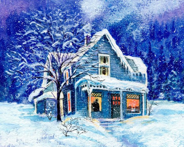 Новогодний пейзаж рисунки