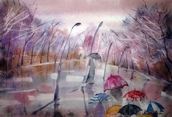 Акварель дождливая осень