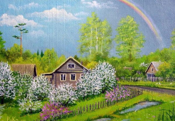 Весенний пейзаж в деревне