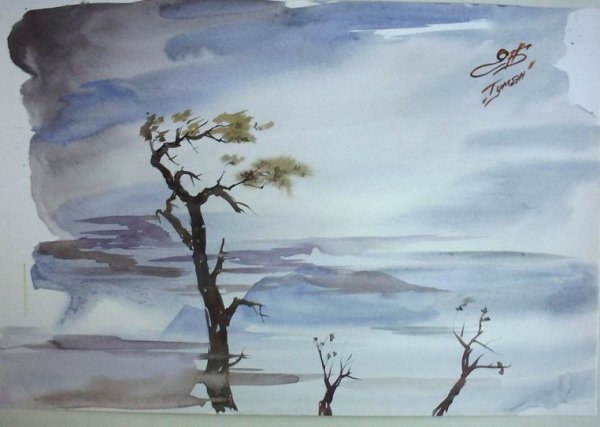 Пейзаж ветер гуашью