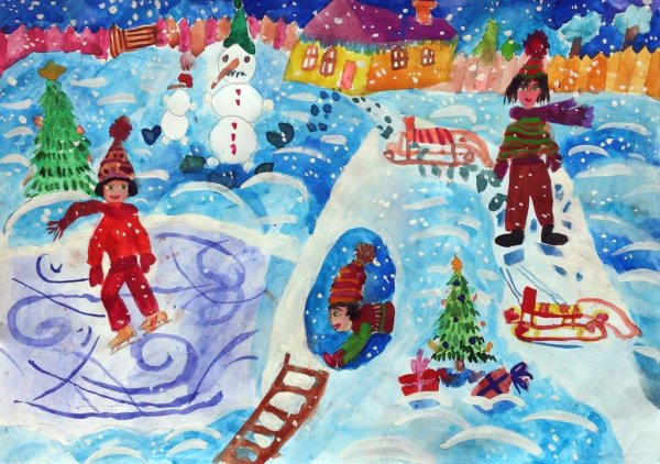 Детский новогодний рисунок