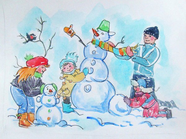 Рисунок на тему зимняя прогулка